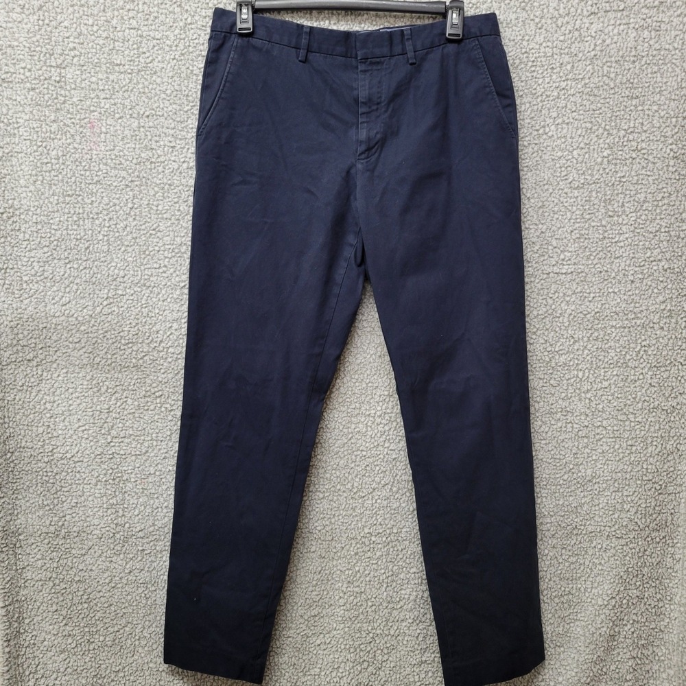 J.Crew Bowery Mens Navy Blue Cotton Chino Pants 36x34 Flat Front Trousers